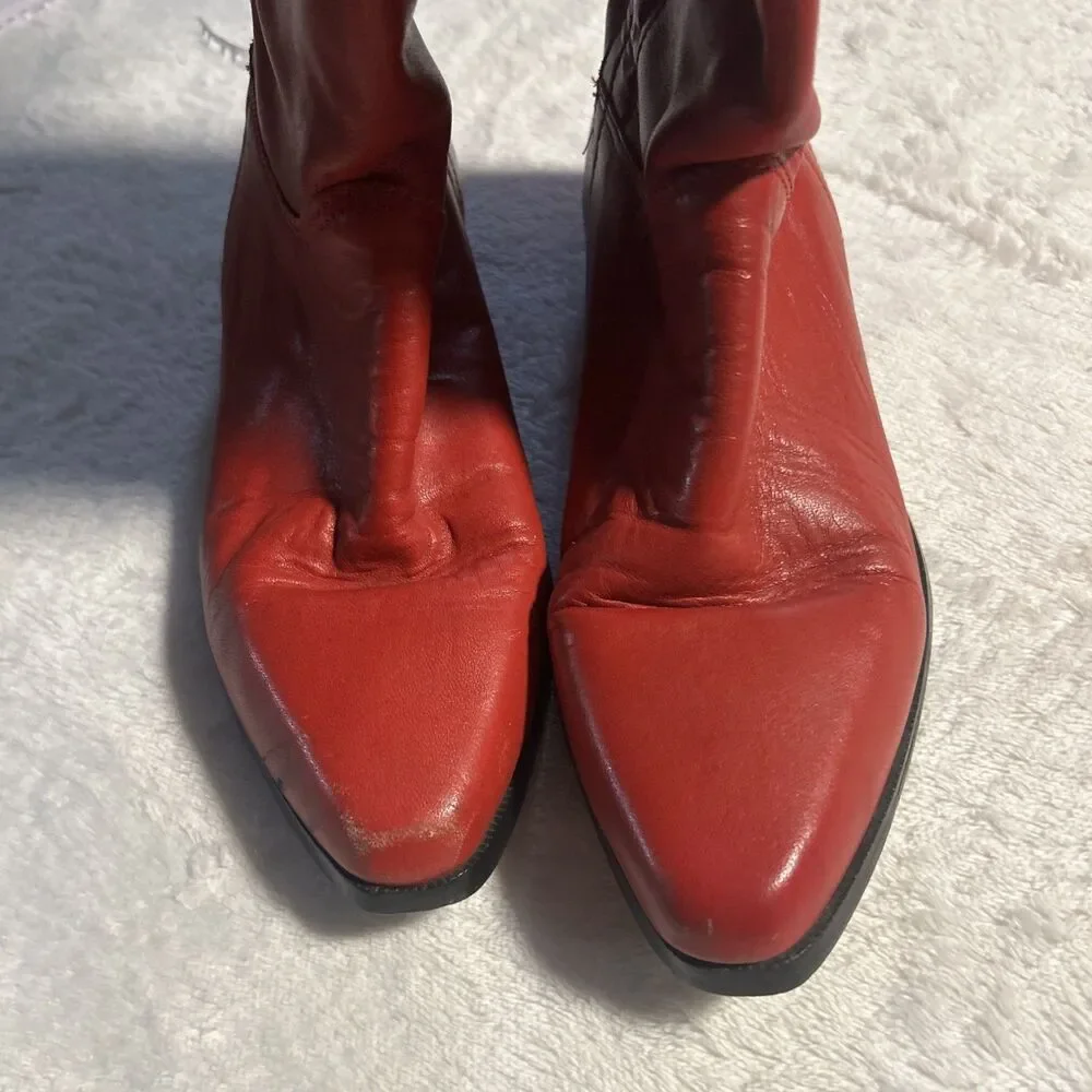 Vintage Flings Screamer 1980s Corset Laced red Leather Boots 7.5 Western
